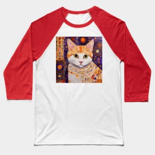 Gustav Klimt Style Tabby Cat Kitten with Green Eyes in a Starry Night Baseball T-Shirt